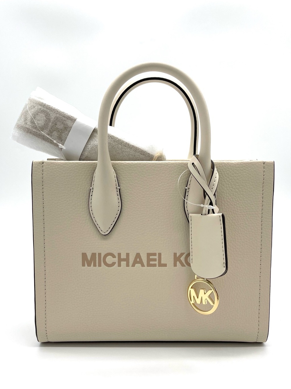 Michael Kors Small Mirella Cream Leather Satchel Crossbody Bag